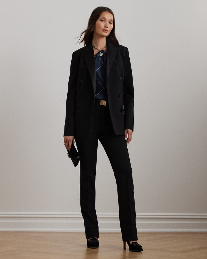 Ralph Lauren Double-Breasted Satin-Trim Crepe Blazer