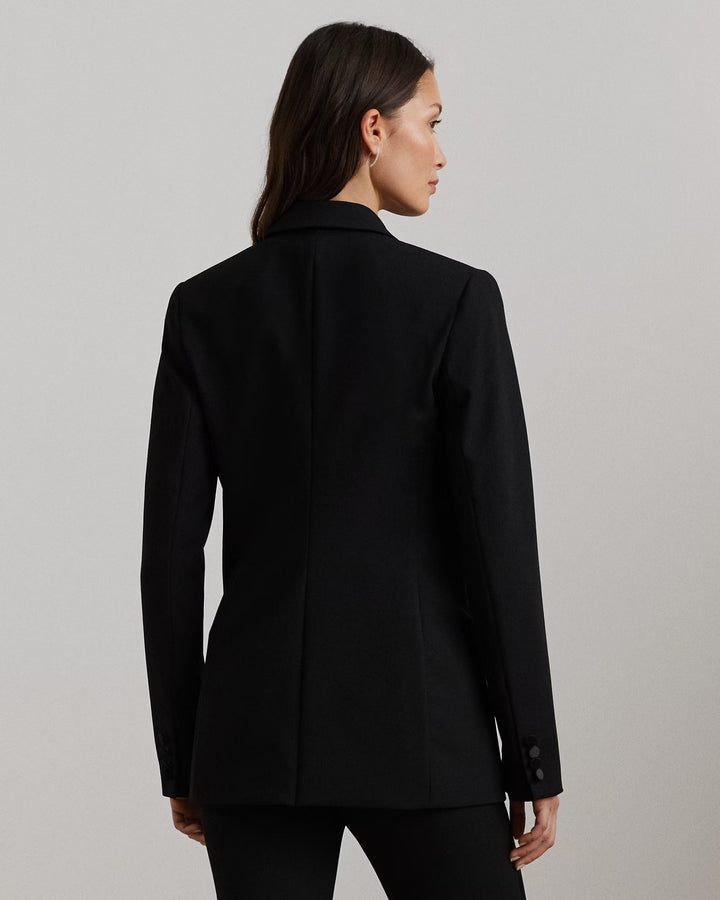 Ralph Lauren Double-Breasted Satin-Trim Crepe Blazer