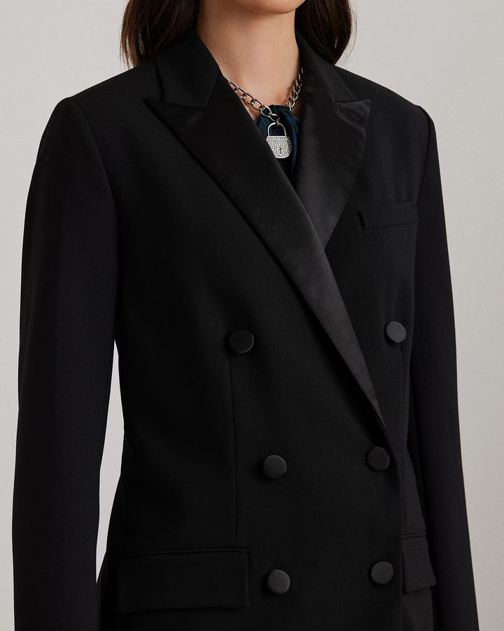 Ralph Lauren Double-Breasted Satin-Trim Crepe Blazer