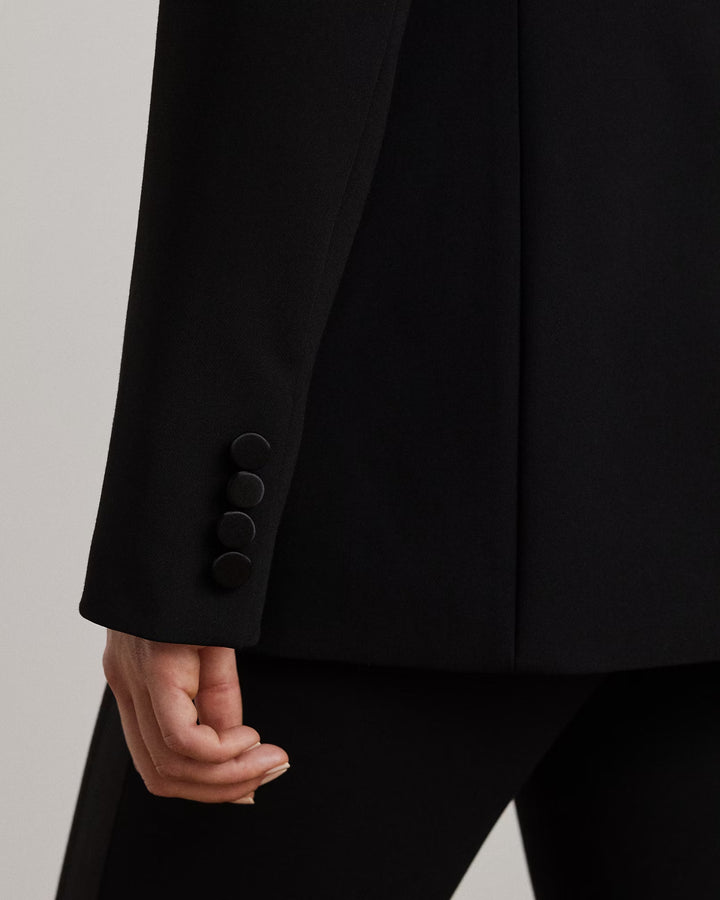 Ralph Lauren Double-Breasted Satin-Trim Crepe Blazer