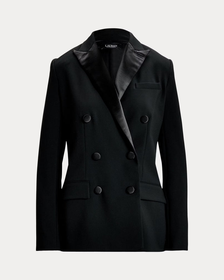 Ralph Lauren Double-Breasted Satin-Trim Crepe Blazer