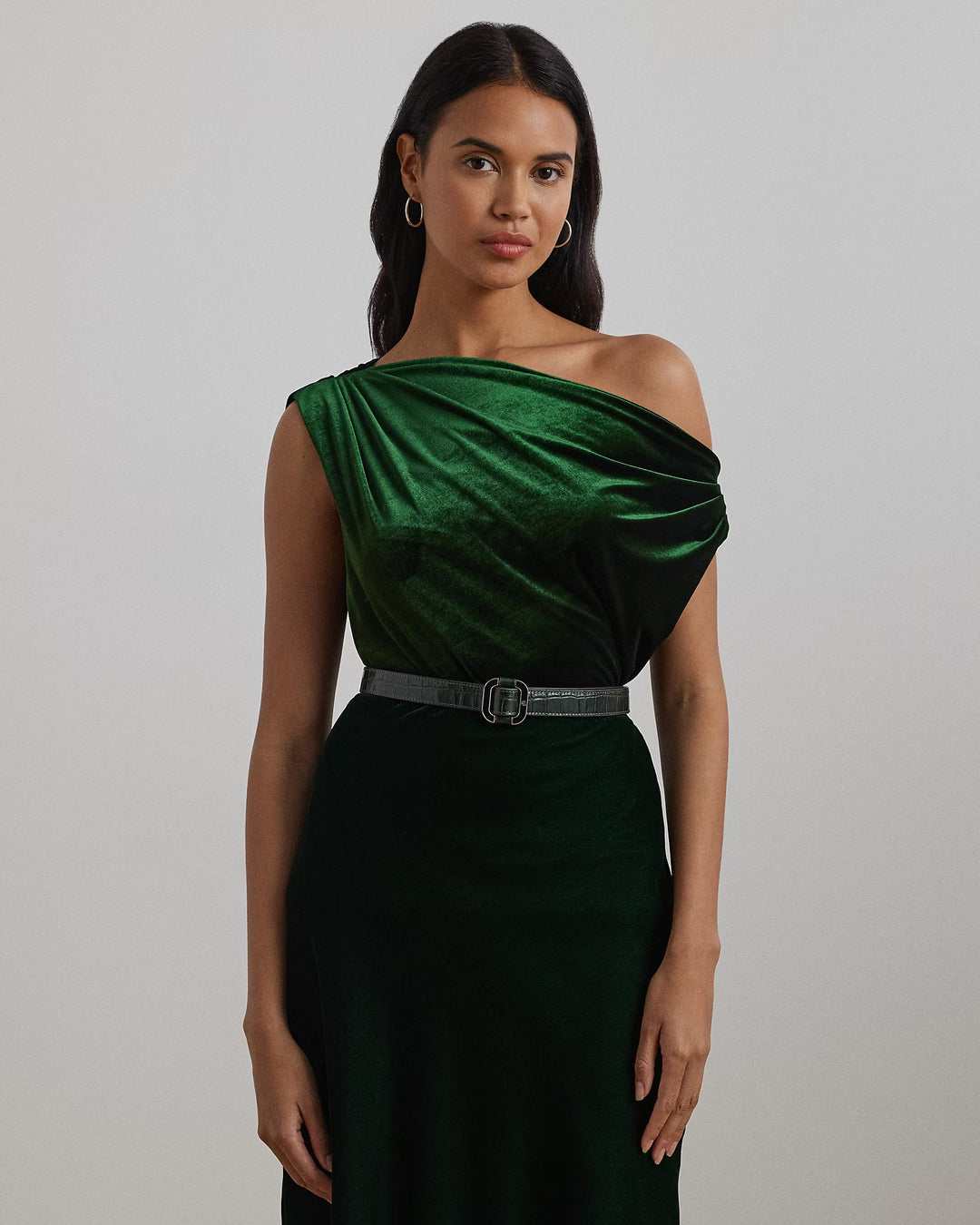 Ralph Lauren Stretch Velvet Off-the-Shoulder Blouse