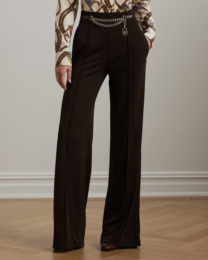 Ralph Lauren Chain-Trim Pleated Jersey Wide-Leg Pant