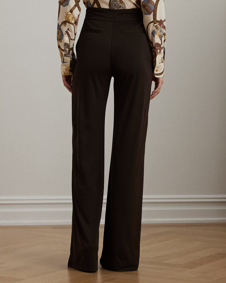 Ralph Lauren Chain-Trim Pleated Jersey Wide-Leg Pant
