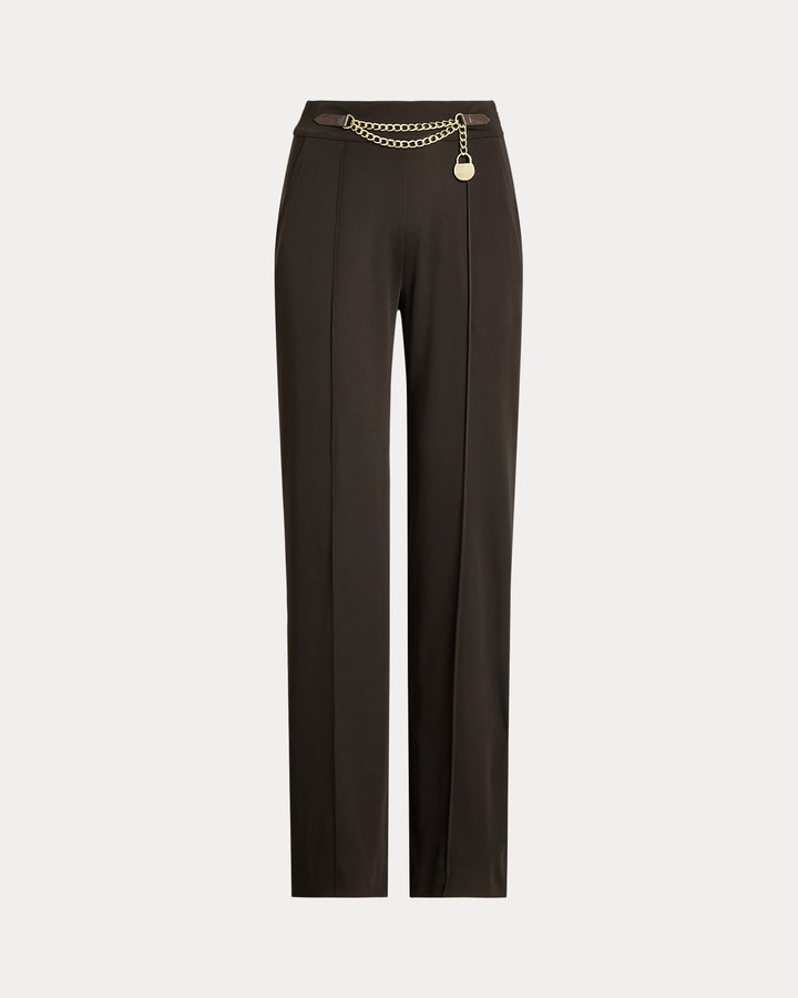 Ralph Lauren Chain-Trim Pleated Jersey Wide-Leg Pant