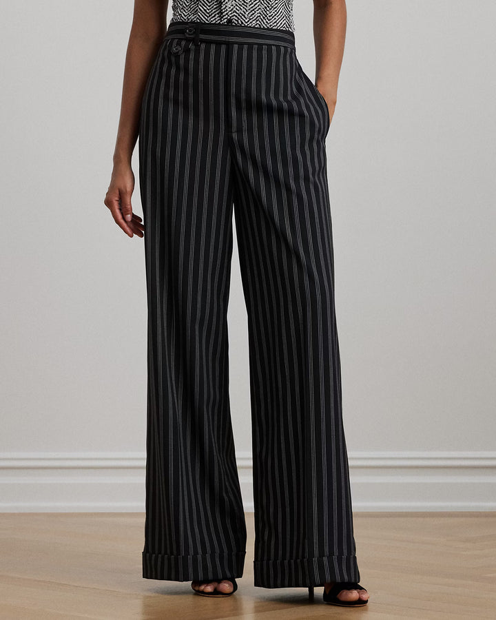 Ralph Lauren Striped Wool-Blend Twill Wide-Leg Pant