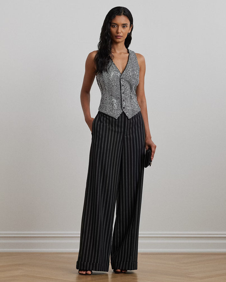 Ralph Lauren Striped Wool-Blend Twill Wide-Leg Pant