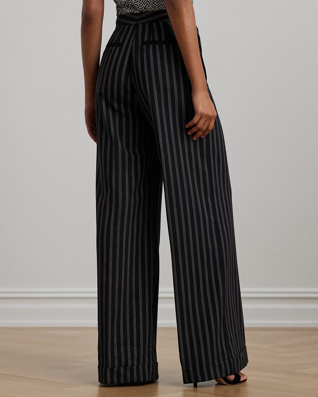 Ralph Lauren Striped Wool-Blend Twill Wide-Leg Pant