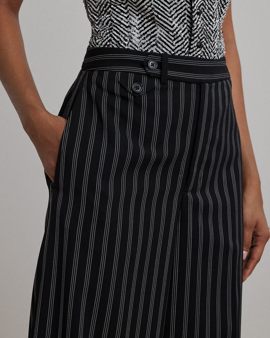 Ralph Lauren Striped Wool-Blend Twill Wide-Leg Pant