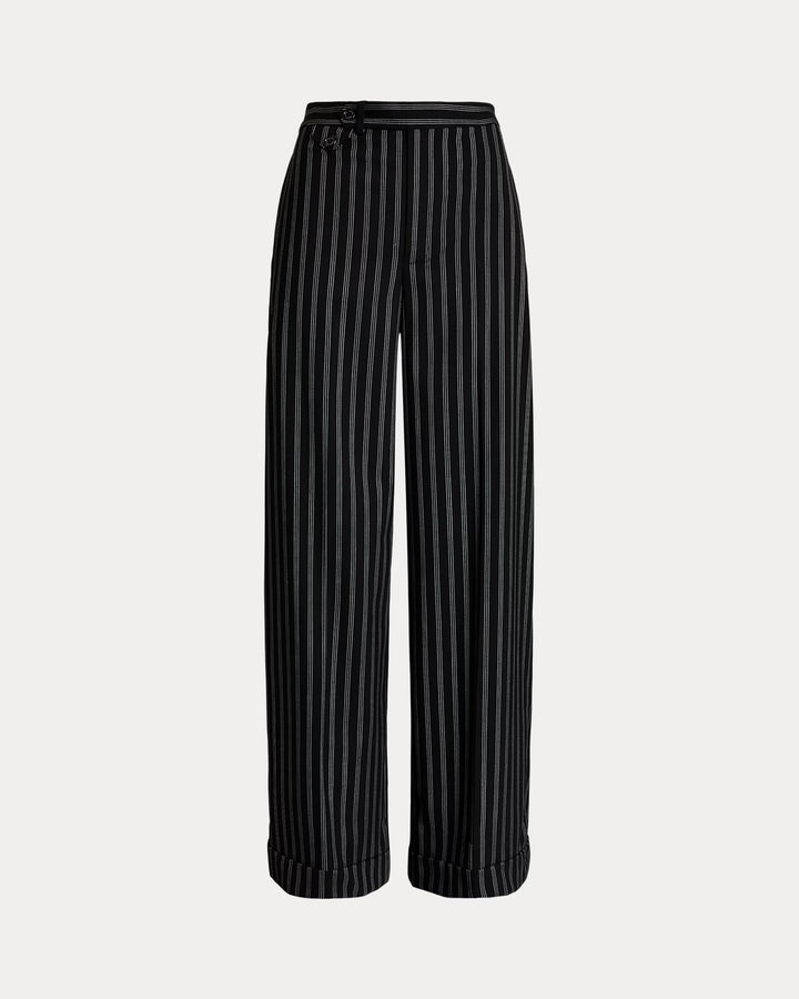 Ralph Lauren Striped Wool-Blend Twill Wide-Leg Pant