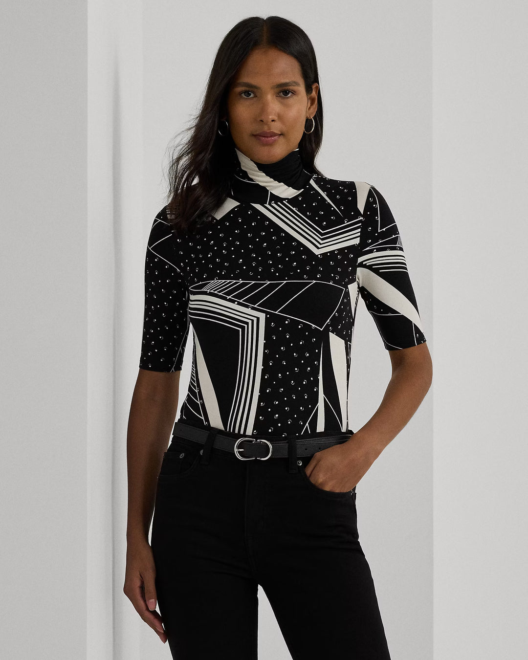 Ralph Lauren Geo-Print Stretch Jersey Turtleneck