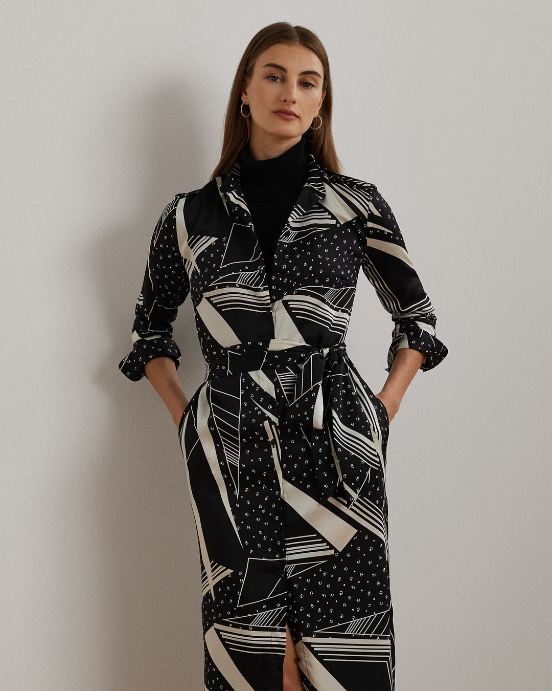 Ralph Lauren Geo-Print Belted Twill Shirtdress