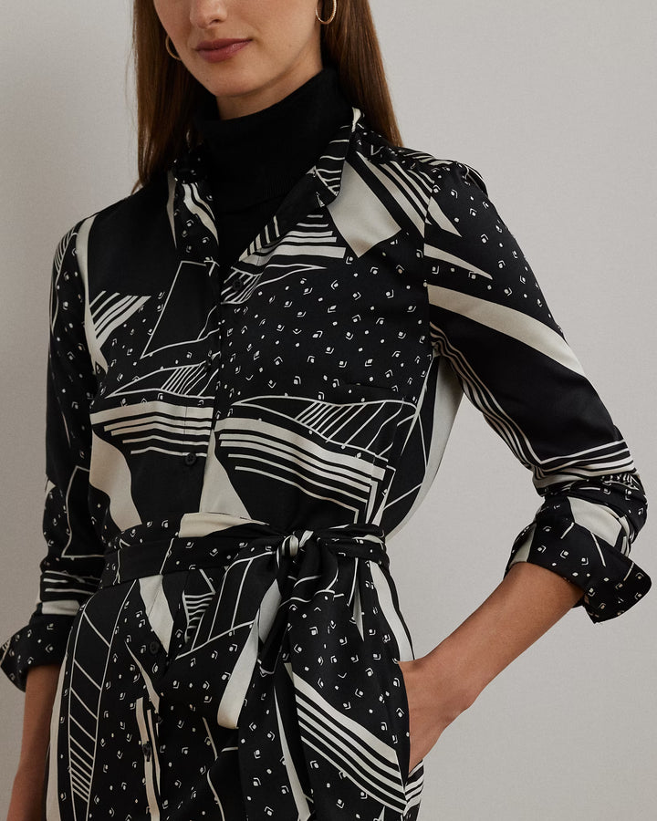 Ralph Lauren Geo-Print Belted Twill Shirtdress