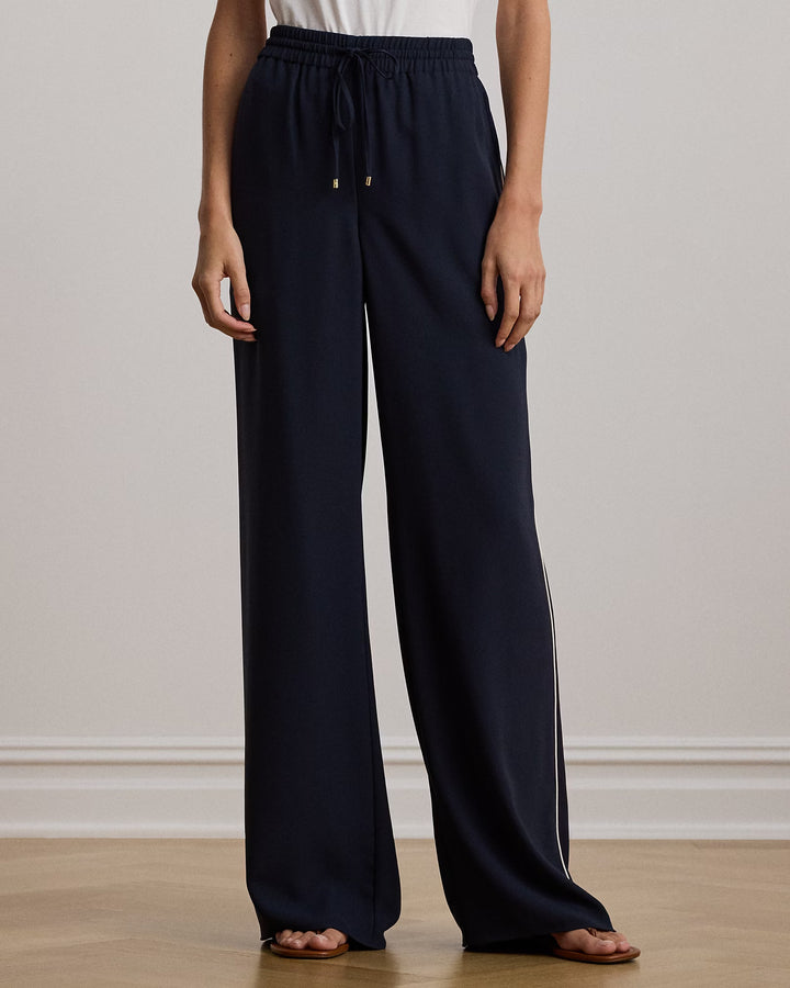 Ralph Lauren Side-Stripe Georgette Wide-Leg Pant