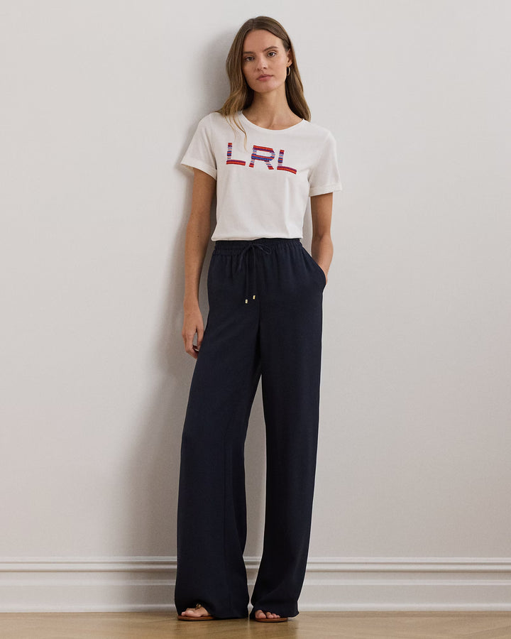 Ralph Lauren Side-Stripe Georgette Wide-Leg Pant