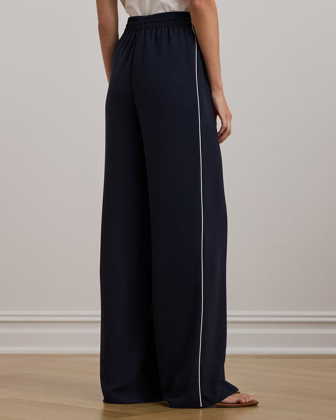 Ralph Lauren Side-Stripe Georgette Wide-Leg Pant