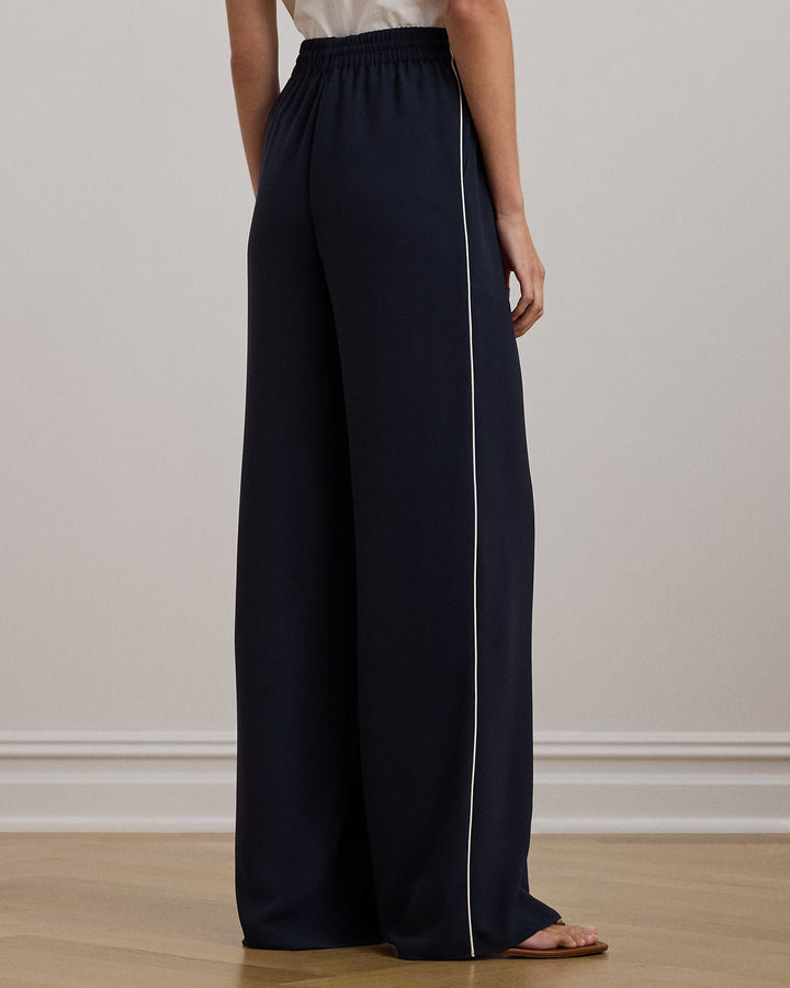 Ralph Lauren Side-Stripe Georgette Wide-Leg Pant