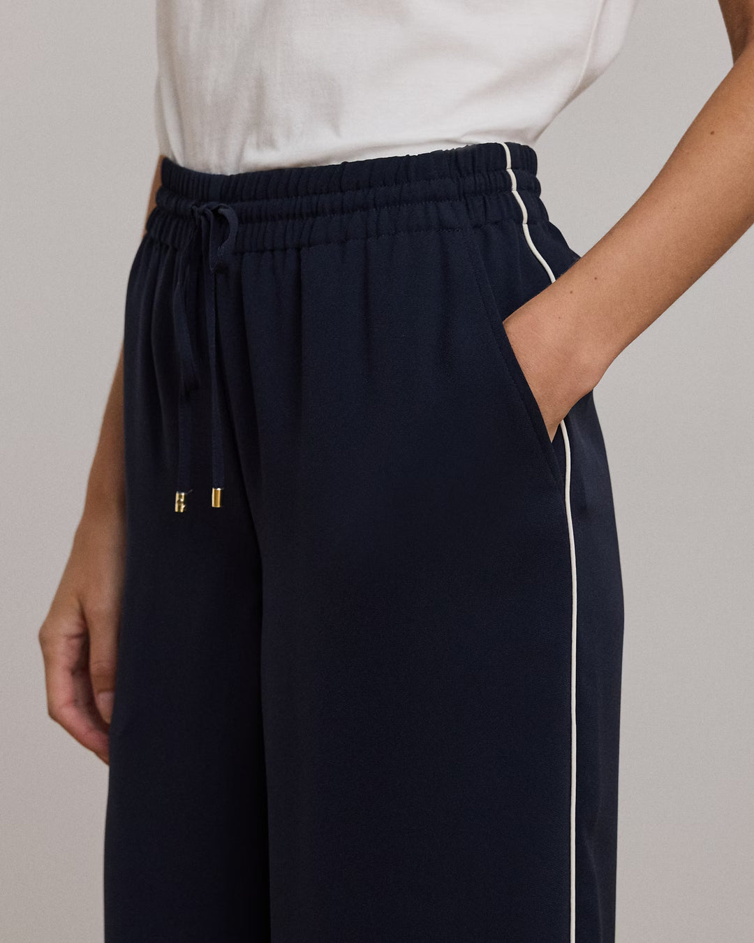 Ralph Lauren Side-Stripe Georgette Wide-Leg Pant