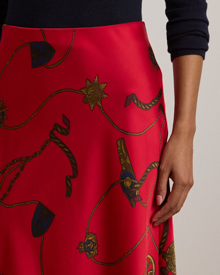 Ralph Lauren Belting-Print Satin Charmeuse Midi Skirt