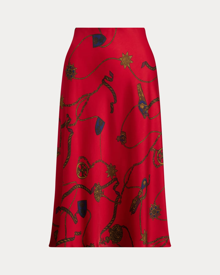 Ralph Lauren Belting-Print Satin Charmeuse Midi Skirt