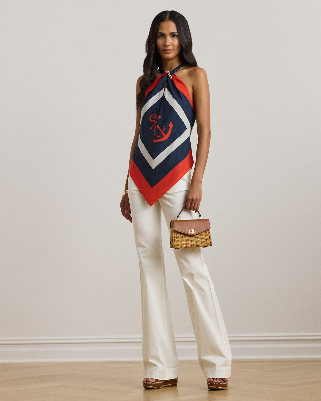 Ralph Lauren Anchor-Print Crepe Halter Blouse