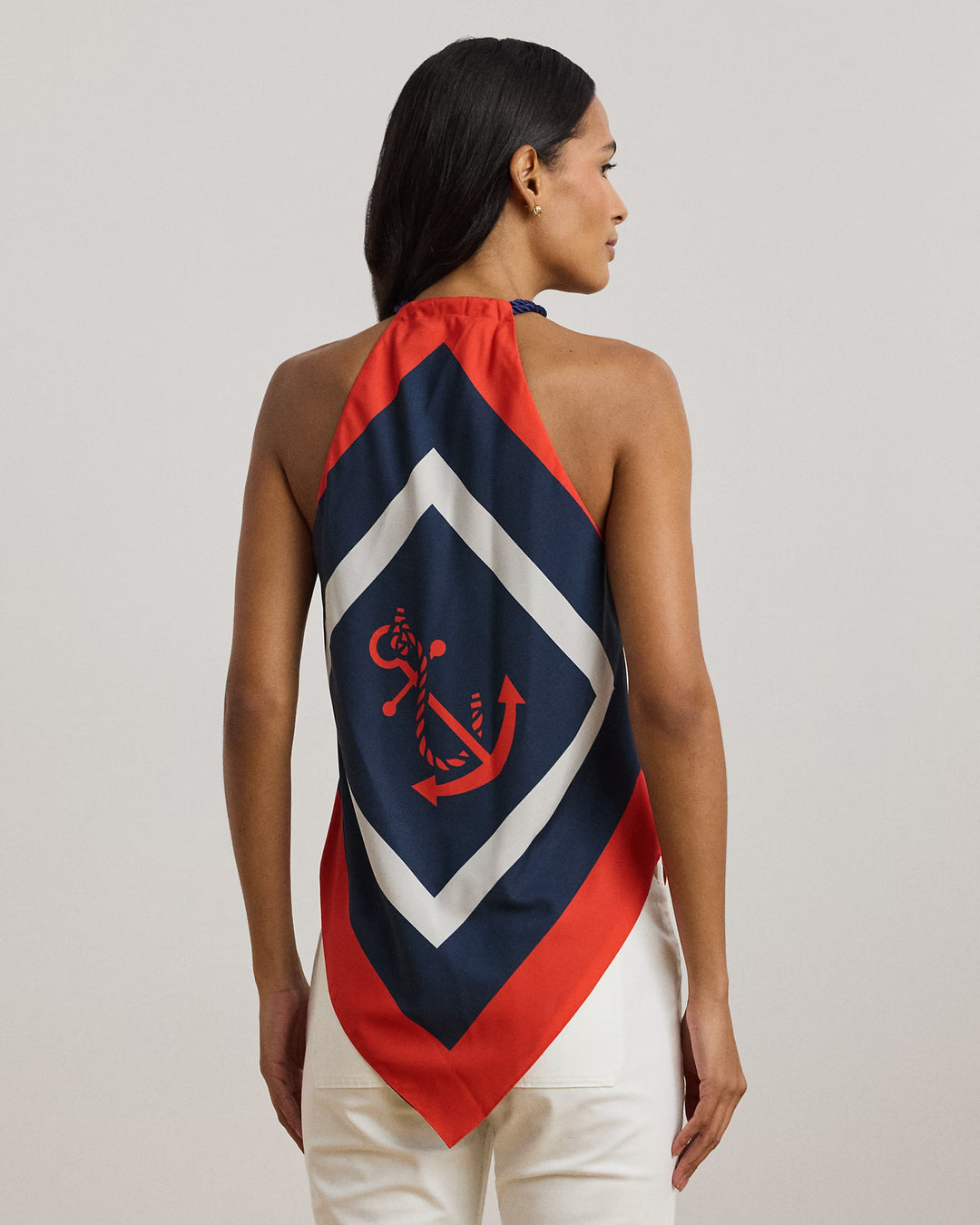 Ralph Lauren Anchor-Print Crepe Halter Blouse