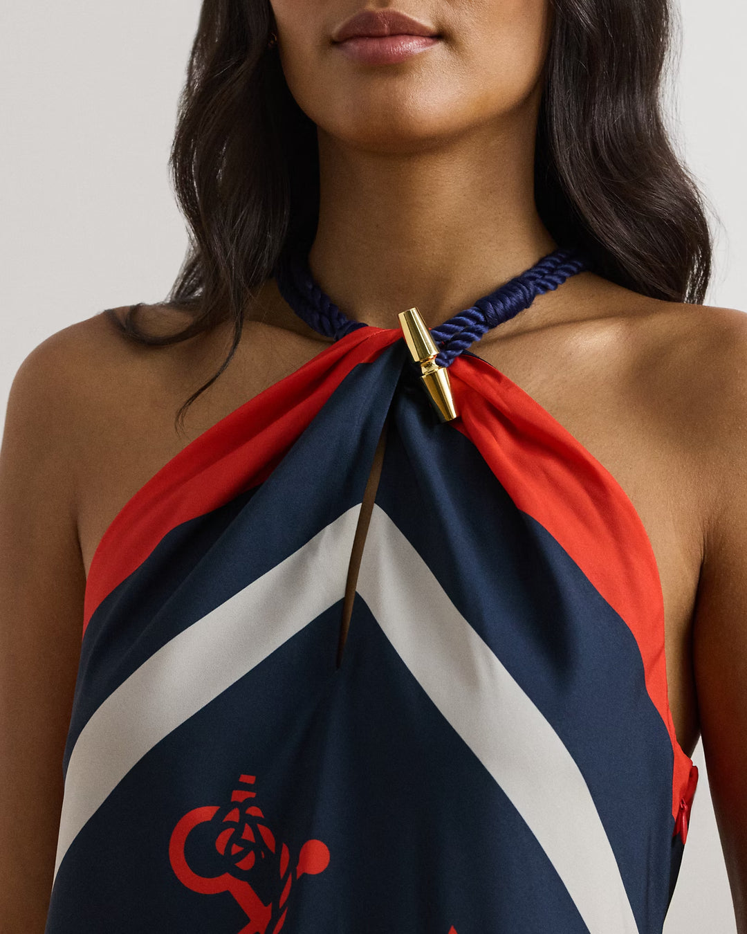 Ralph Lauren Anchor-Print Crepe Halter Blouse