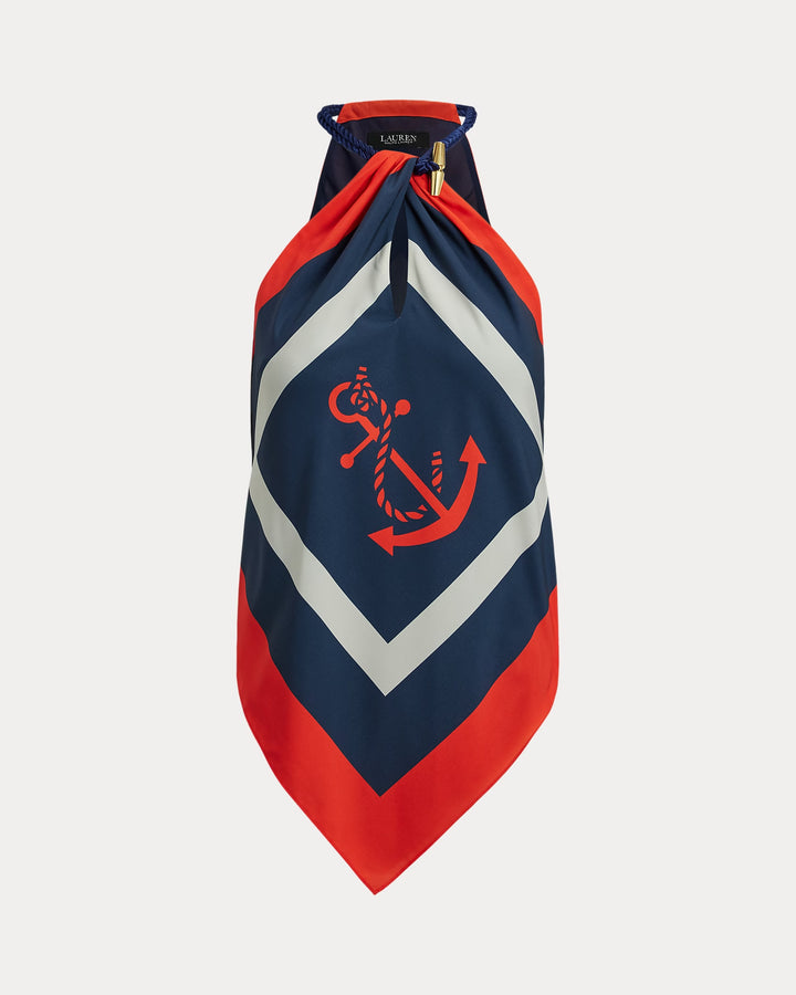 Ralph Lauren Anchor-Print Crepe Halter Blouse