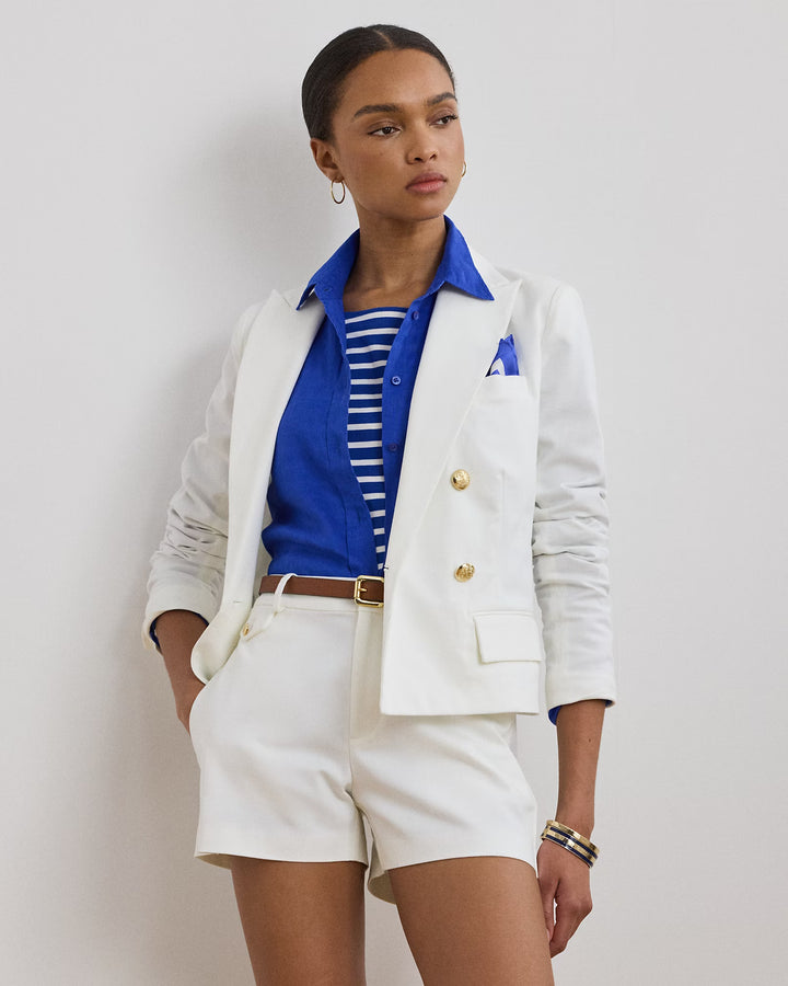 Ralph Lauren Double-Breasted Canvas Cropped Blazer