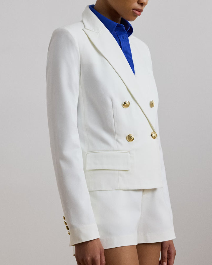 Ralph Lauren Double-Breasted Canvas Cropped Blazer