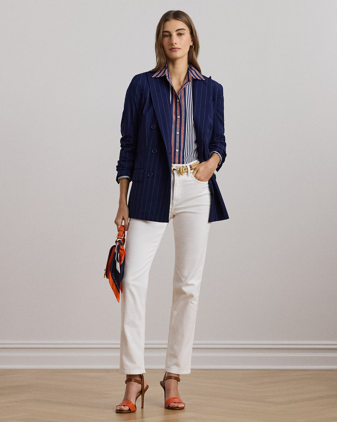 Ralph Lauren Pinstripe Double-Breasted Twill Blazer