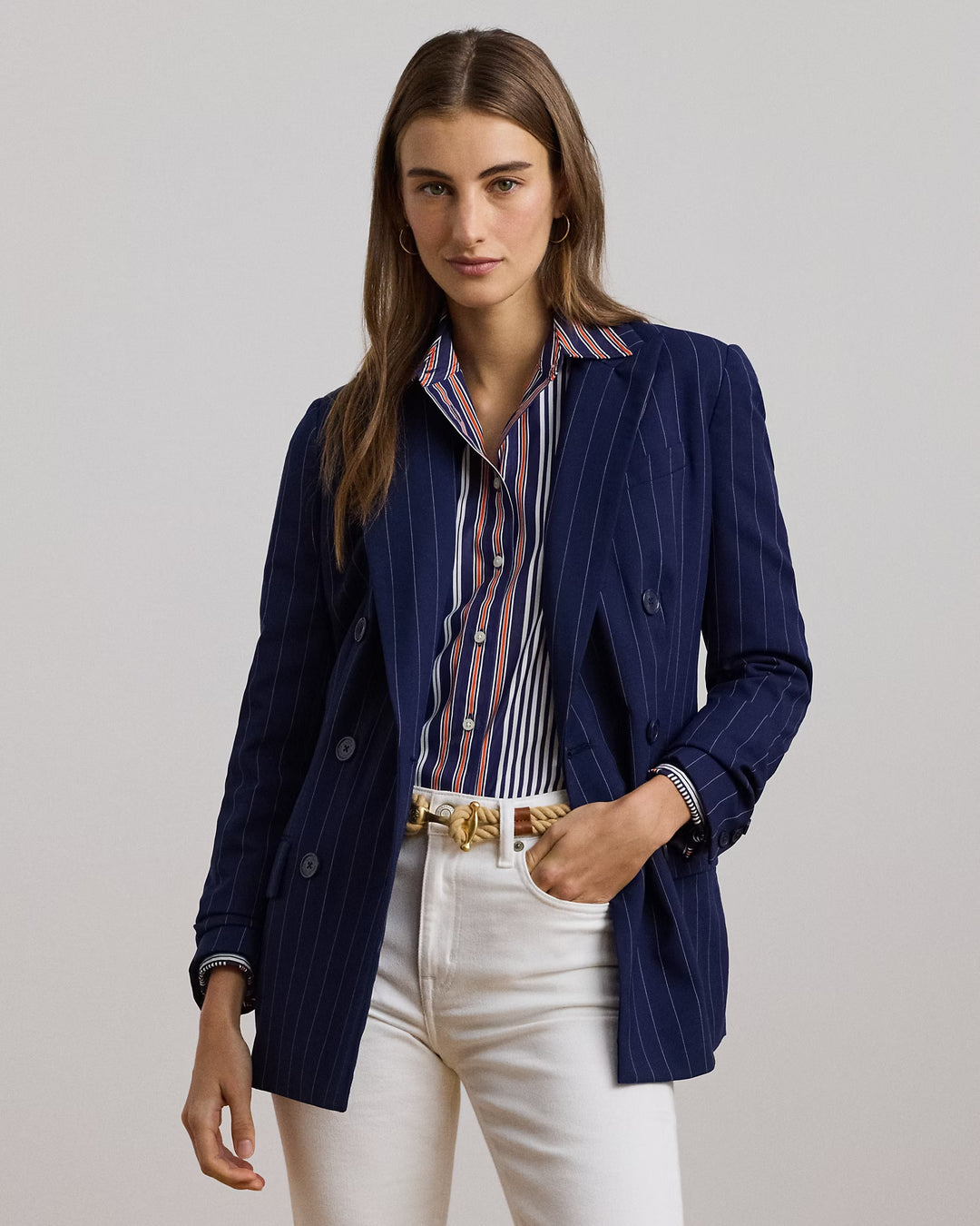 Ralph Lauren Pinstripe Double-Breasted Twill Blazer