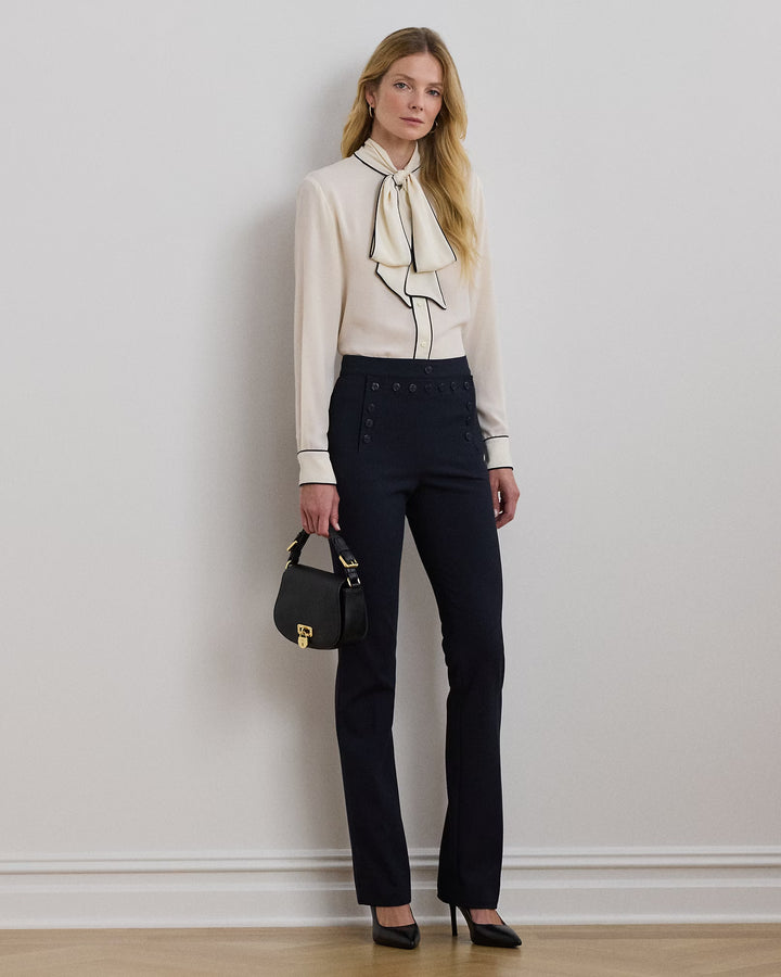 Ralph Lauren Two-Tone Georgette Tie-Neck Blouse