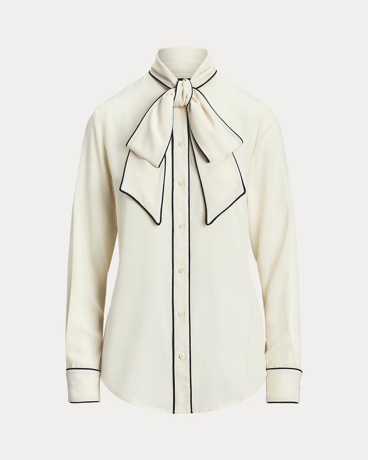 Ralph Lauren Two-Tone Georgette Tie-Neck Blouse