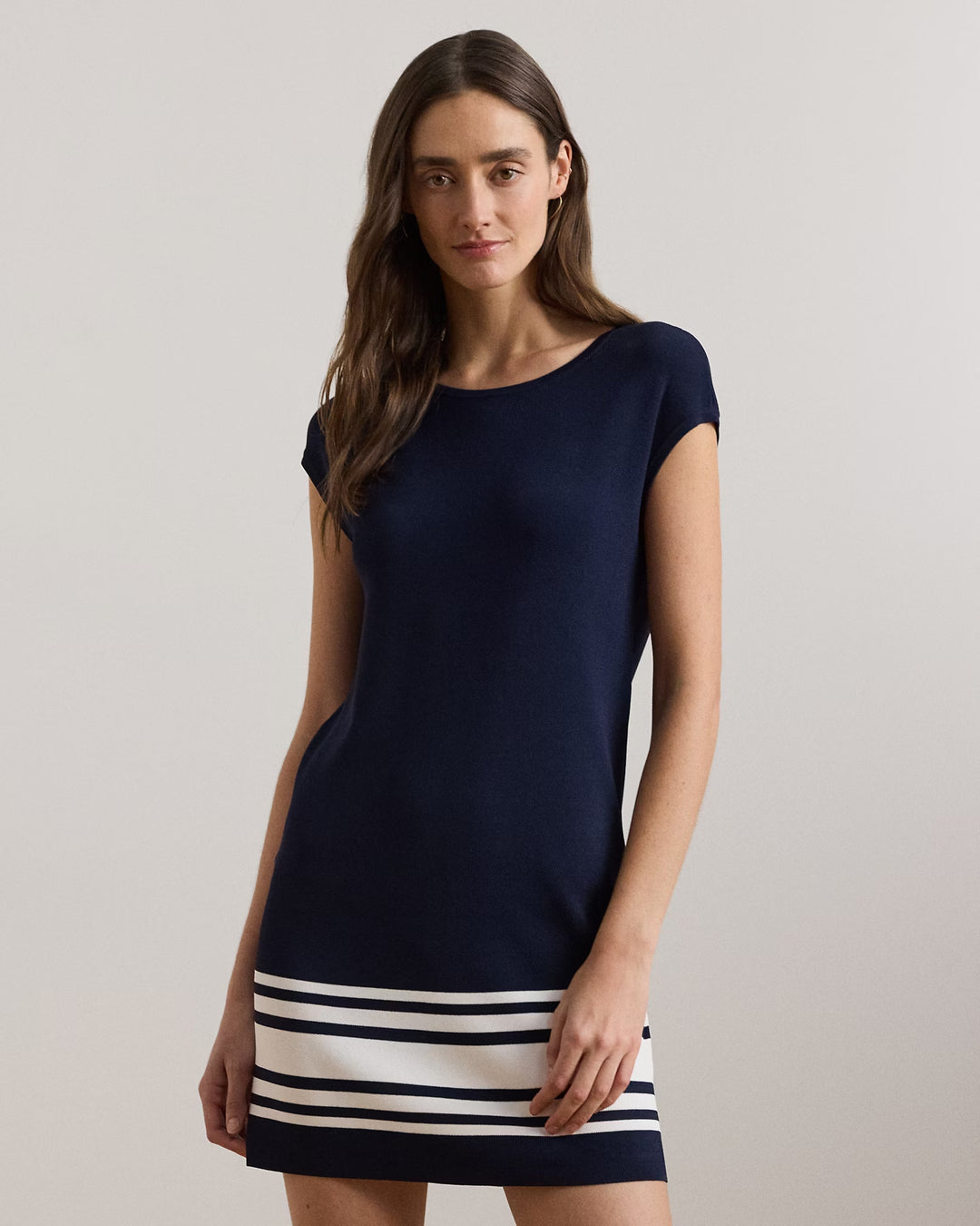 Ralph Lauren Two-Tone Cap-Sleeve Shift Sweater Dress