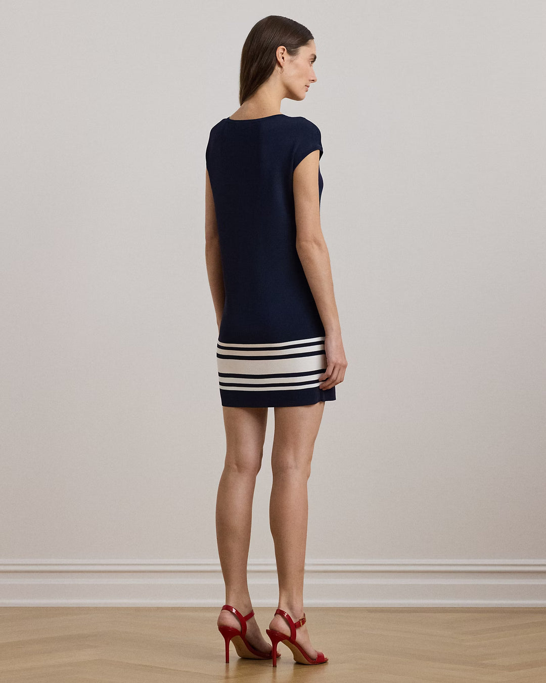 Ralph Lauren Two-Tone Cap-Sleeve Shift Sweater Dress