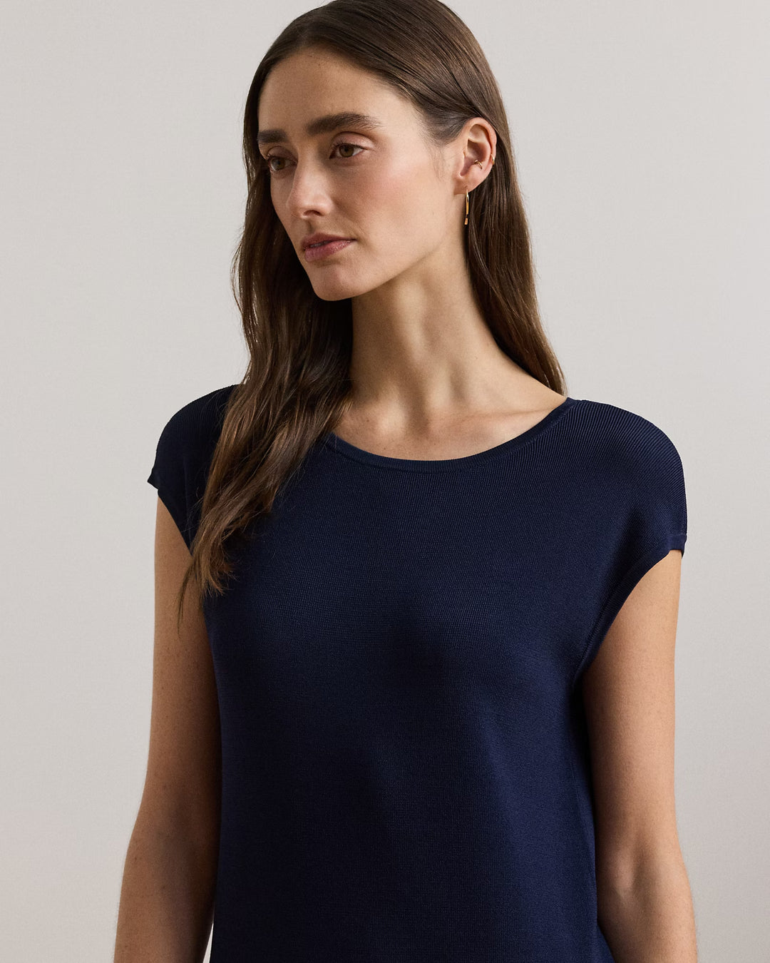 Ralph Lauren Two-Tone Cap-Sleeve Shift Sweater Dress