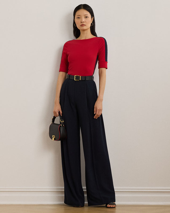 Ralph Lauren Two-Tone Stretch Cotton Elbow-Sleeve Tee