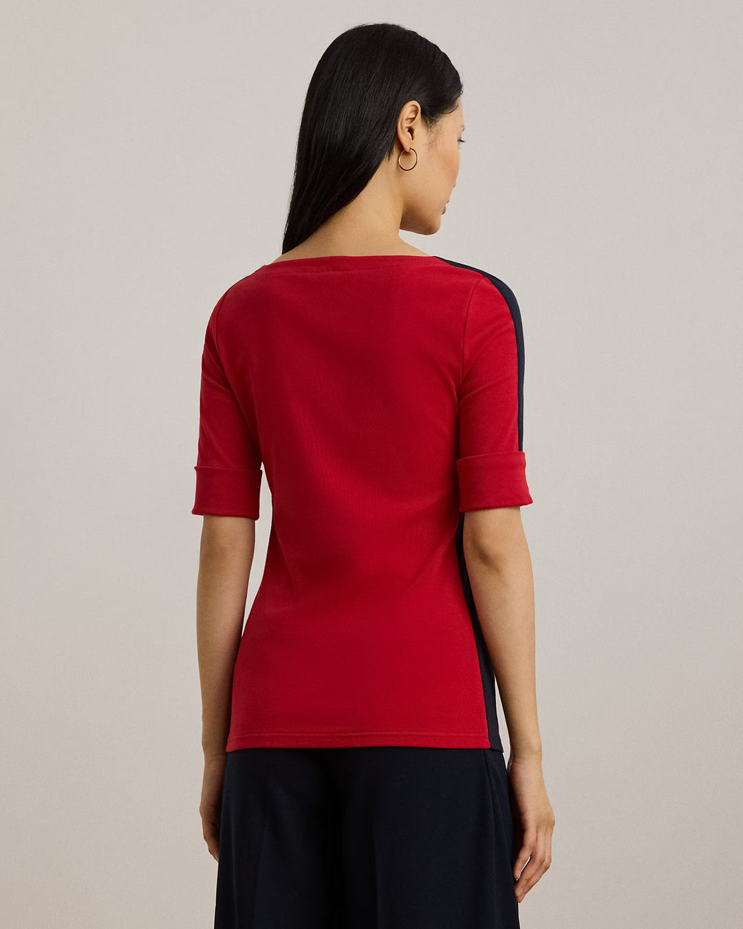 Ralph Lauren Two-Tone Stretch Cotton Elbow-Sleeve Tee