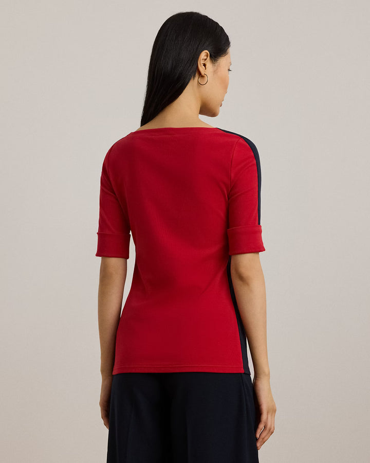 Ralph Lauren Two-Tone Stretch Cotton Elbow-Sleeve Tee