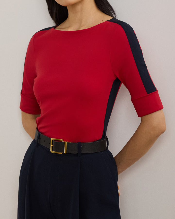 Ralph Lauren Two-Tone Stretch Cotton Elbow-Sleeve Tee