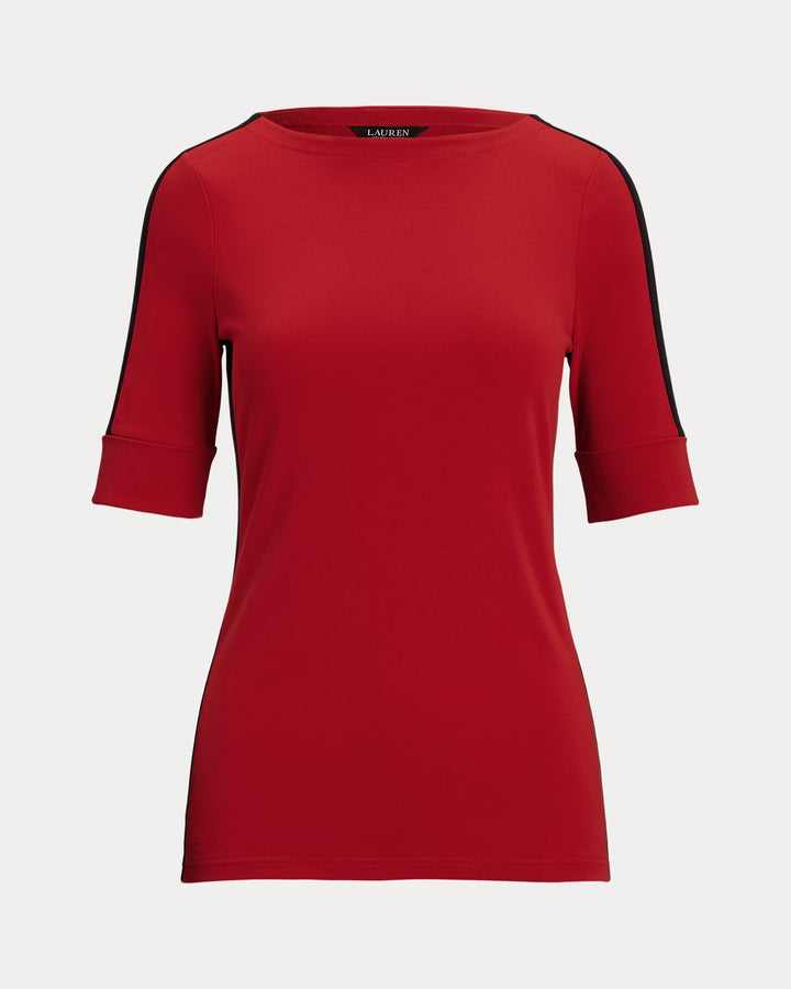 Ralph Lauren Two-Tone Stretch Cotton Elbow-Sleeve Tee