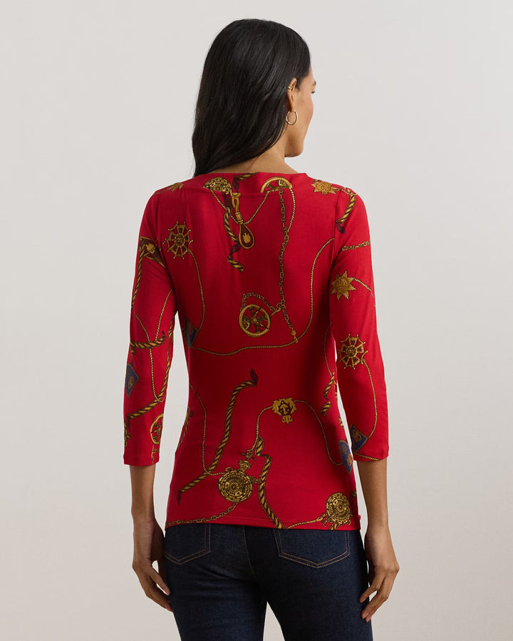 Ralph Lauren Belting-Print Jersey Surplice Top
