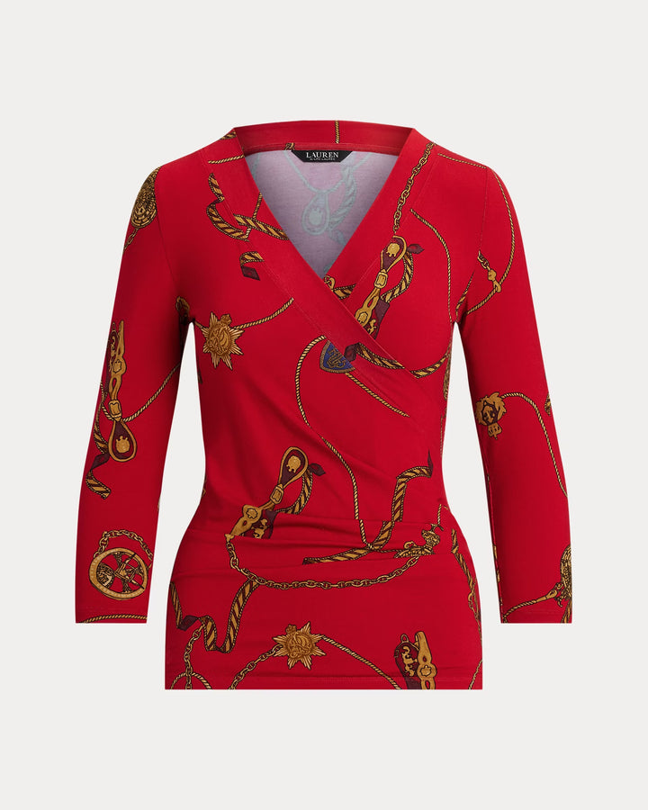 Ralph Lauren Belting-Print Jersey Surplice Top