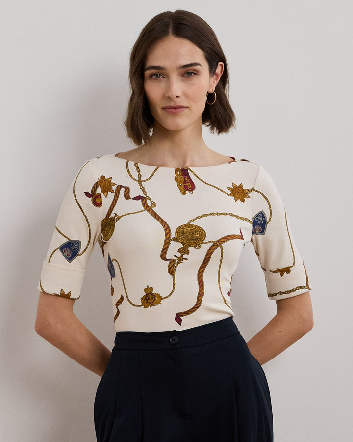Ralph Lauren Print Stretch Cotton Boatneck Tee