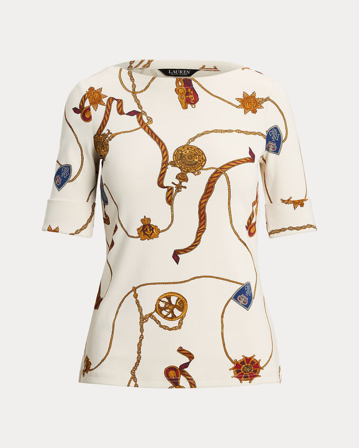 Ralph Lauren Print Stretch Cotton Boatneck Tee