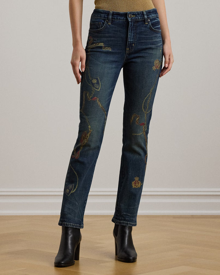 Ralph Lauren Print High-Rise Straight Ankle Jean