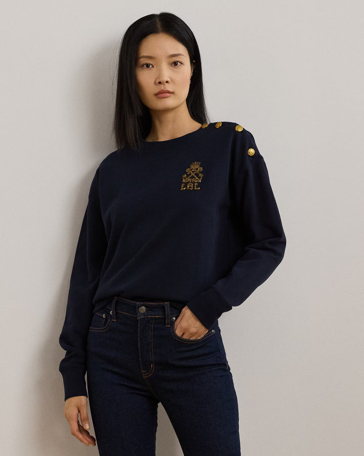 Ralph Lauren Button-Trim French Terry Sweatshirt