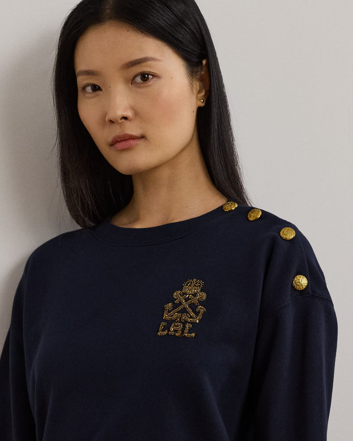 Ralph Lauren Button-Trim French Terry Sweatshirt