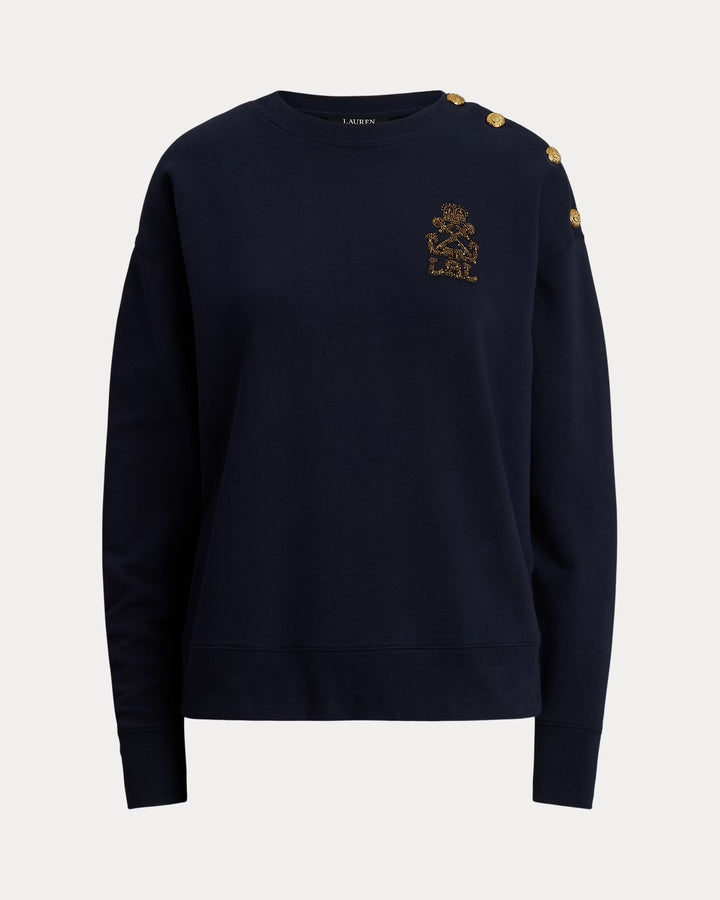Ralph Lauren Button-Trim French Terry Sweatshirt